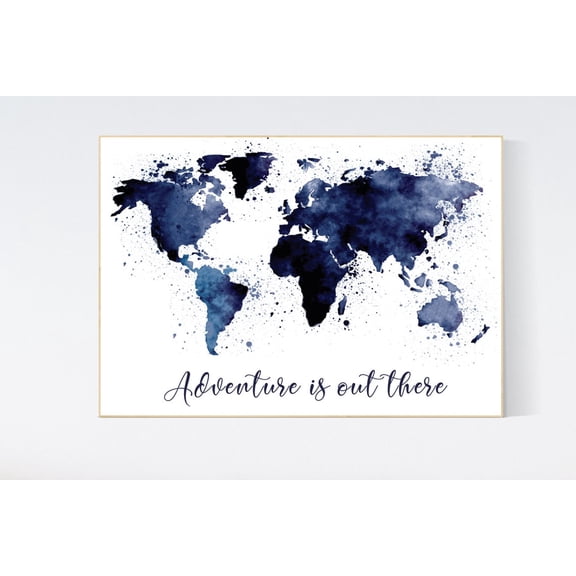 Navy Blue World Map Print Travel Nursery Decor