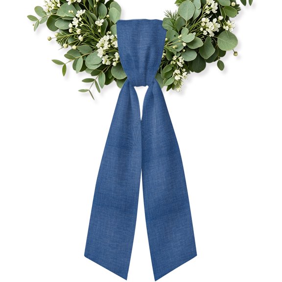 Navy Blue Wreath Sash for Front Door, Vintage Country Monochrome Farmhouse Wreath Bow Holiday Garland Ribbon Wreath Accessories for Home Yard Porch Doorway Fall Christmas Decorations Gifts
