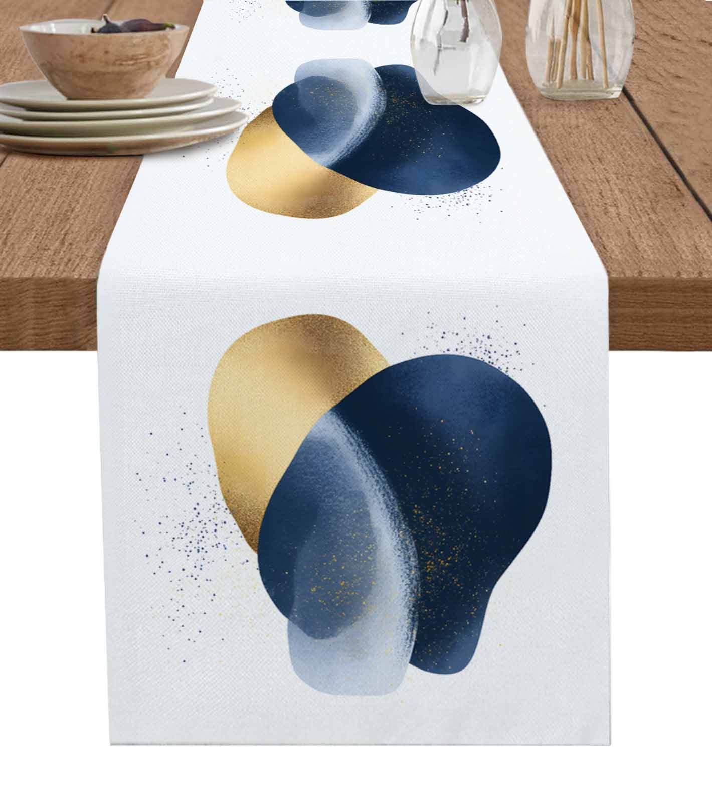 Navy Blue Yellow Art Table Runner 72 Inches, Geometric Abstract Modern ...