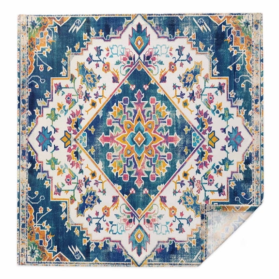 Navy Blue Yellow Cloth Napkins Washable Set of 1, Boho Southwestern Ethnic Mexican Flowers Reusable Dinner Table Napkins Cloth Bulk for Weddings Kitchen Restaurants Hotel Events Parties 20 x 20 Inch