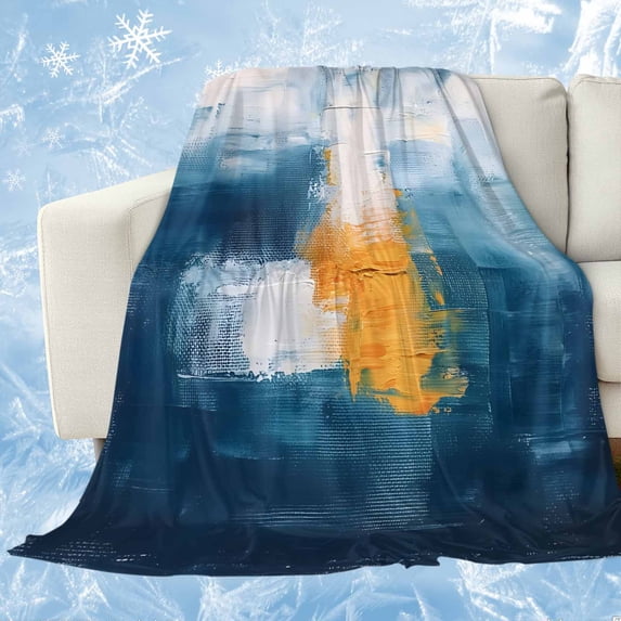 Navy Blue Yellow Cooling Blanket, Lightweight Breathable Summer Throw Blanket with Double Sided Cold Effect,Modern Oil Painting Art Abstract Picnic Beach Blankets Bed Sheet for Hot Sleepers 60"x80"