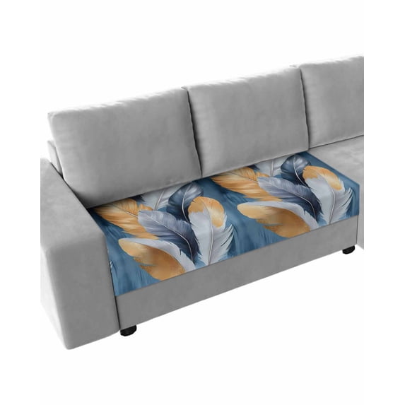 Navy Blue Yellow Feather Sofa Couch Cushion Covers Washable, Removable Stretchable Sectional Couch Covers, Simpler Modern Abstract Art Slipcovers for L & T Shape Sofa Furniture Protector M Size 1 pc