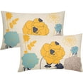 thumbnail image 1 of Navy Blue Yellow Foral Pillow Covers 12X20 Inch Spring Summer Outdoor Linen Lumbar Pillow Cases Turquoise Beige Flowers Recgantle Throw Pillows Set of 2 Home Decor for Living Room Bedroom Bed Cushion, 1 of 6