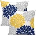 thumbnail image 1 of Navy Blue Yellow Pillow Covers 16x16 Inch Set of 2,Mustard Yellow Dahlia Flower Throw Pillows Case,Modern Geometry Decorative Linen Square Cushion Covers Outdoor Decor for Home Living Room Sofa Bed, 1 of 6