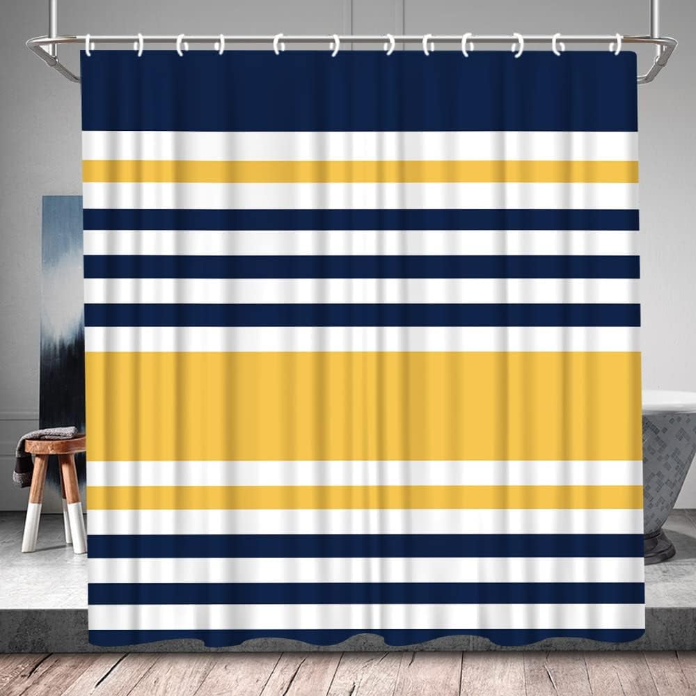 Navy Blue Yellow Shower Curtains Abstract Geometric Stripe Modern Simple  Geometry Mid Century Fashion Bathroom Accessories Set Bathtub Decor  Polyester Fabric with Hooks 70W x 70H inch - Walmart.com, image size:1000x1000