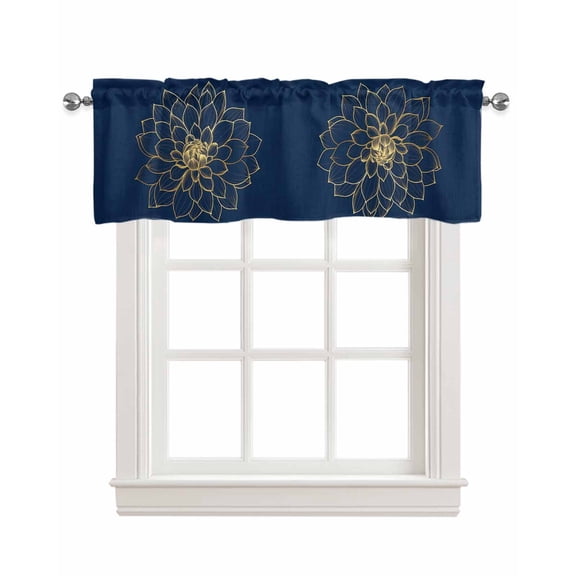Navy Blue Yellow Spring Floral Kitchen Valances for Windows Farmhouse Linen Window Valance Curtain for Living Room Window Treatment Chic Blossoms Botanical Valance Rod Pocket Topper, 54 x 18 Inch