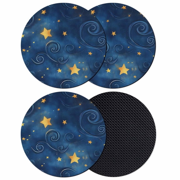 Navy Blue Yellow Star Coasters Set of 4, Starry Sky Vintage Absorbent Coasters for Drinks, Coaster for Bar Office Dining Coffee Table Accessories Decor, Non Slip Round Desk Coaster