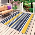 thumbnail image 1 of Navy Blue Yellow Striped Outdoor Rug for Patio/Deck/Porch, Non-Slip Large Area Rug 6 x 9 Ft, Farmhouse Vintage Stripe Indoor Outdoor Rugs Washable Area Rugs, Reversible Camping Rug Carpet Runner, 1 of 8