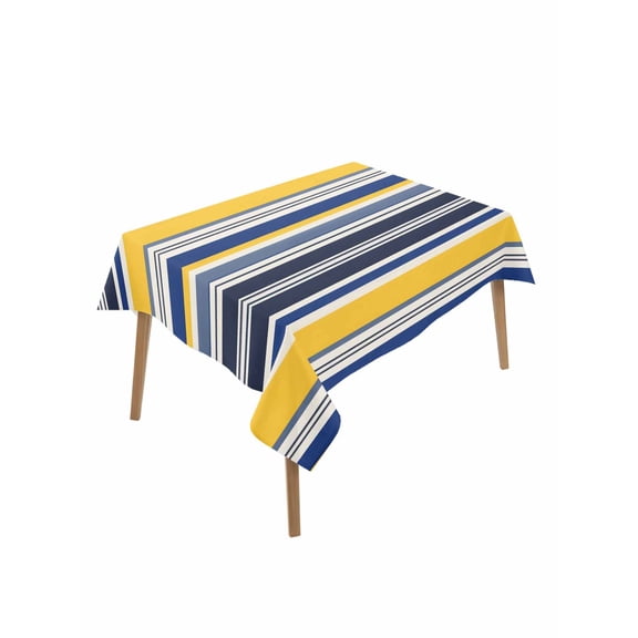Navy Blue Yellow Striped Table Cloth, Waterproof Tablecloth for Rectangle Tables, Farmhouse Vintage Stripe Reusable Washable Fabric Table Cover for Restaurant Kitchen Dining Tables 60"x102"