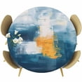 thumbnail image 1 of Navy Blue Yellow Table Cloth, Round Fitted Tablecloths with Elastic Edge, Modern Oil Painting Art Abstract Wipeable Waterproof Table Cover for Kitchen Wedding 36-44 Inches, 1 of 4