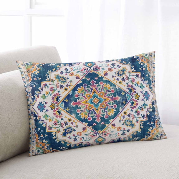 Navy Blue Yellow Throw Pillow Covers, Boho Southwestern Ethnic Mexican Flowers Soft Breathable Pillow Cases with Zipper for Sleeping, Toddler Pillowcases for Couch Bed Sofa Chair 12x20 Inches