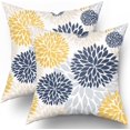 thumbnail image 1 of Navy Blue and Yellow Throw Pillows Covers 18x18 Set of 2, Gray Dahlia Flower Pillow Cushion Cases, Floral Decor Throw Pillows Cover Gifts for Bed Couch Sofa Living Room, 1 of 6
