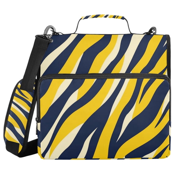 Navy Blue Yellow Zabra Skin Print Binder Bag with Shoulder Strap 3 Ring Zipper Binder File Folder Document Storage