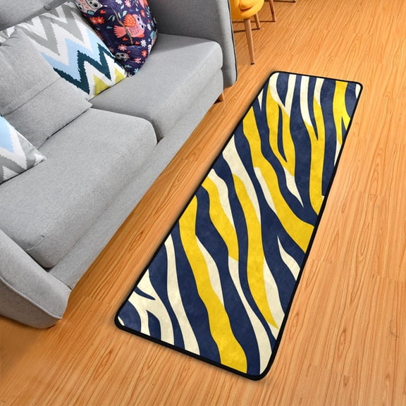 Navy Blue Yellow Zabra Skin Print Long Floor Mat Runner Rug Area Rug Carpet Water Absorbent Non-Slip 72" x 24"