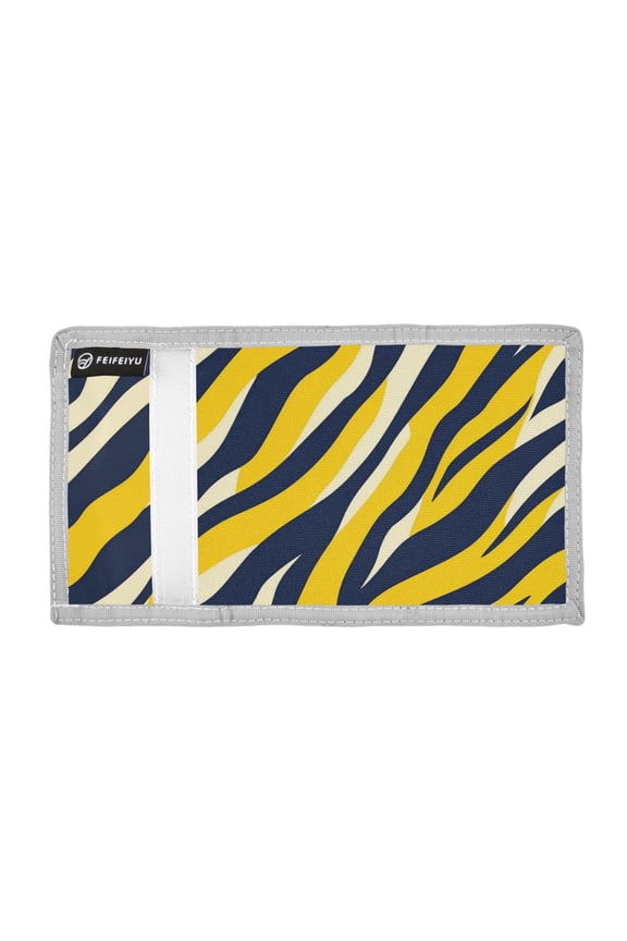 Navy Blue Yellow Zabra Skin Print Trifold Wallets Card Holders Coin Pockets with Lanyards Portable Unisex