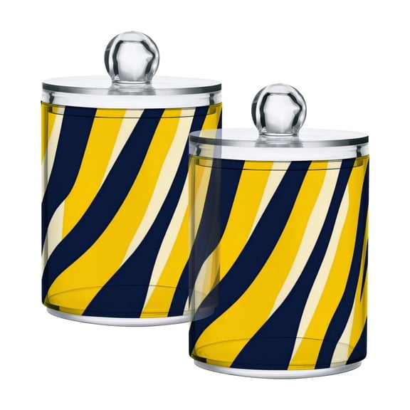Navy Blue Yellow Zebra Print Translucent Plastic Cans Storage Canisters with Lid Set of 2