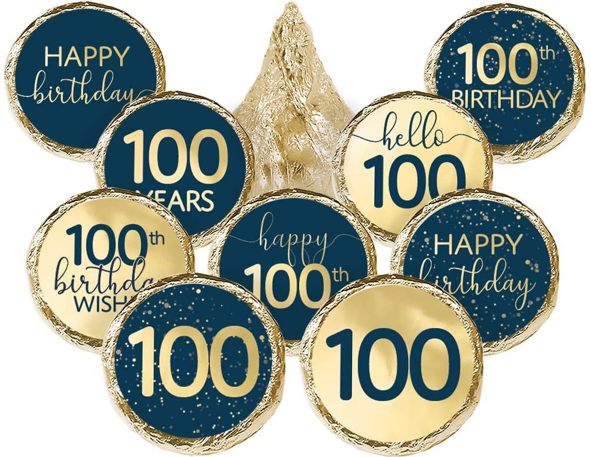 Navy Blue and Gold 100th Birthday Party Favor Chocolate Kisses Candy ...