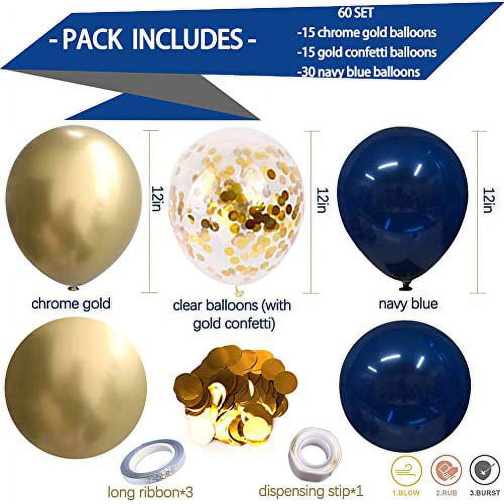 Navy Blue and Gold Confetti Balloons 60 pcs 12 in Gold Metallic Chrome ...