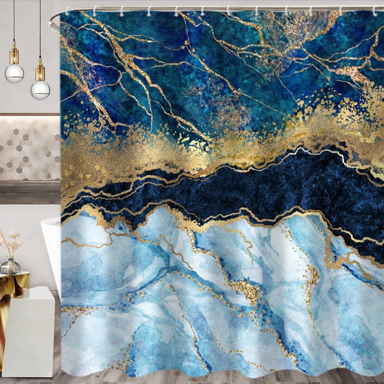 Blue And Gold Shower Curtain