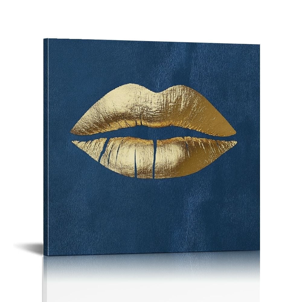 Navy Blue and Gold Wall Decor Fashion Lip Canvas Wall Art Glam Lip ...