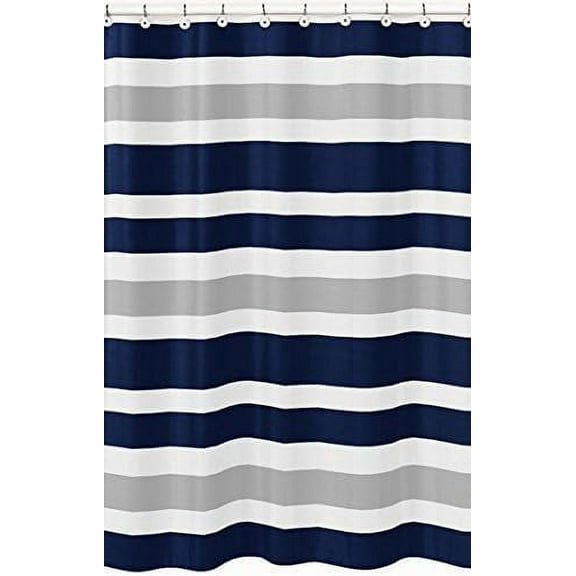 Navy Blue and Gray Stall Shower Curtain, Teen Stripe Printed Bath Curtains with Hooks for Home/Apartment/Dormitory Bathroom Decor 36x72in