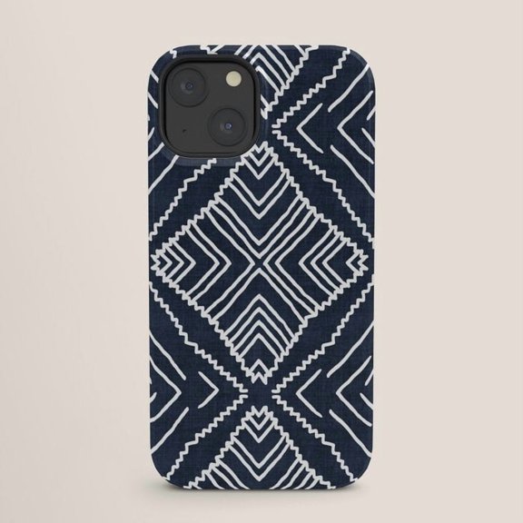 Navy Blue and Off-White Geometric Diamond Chevron Tough Case for Apple iPhone, Polycarbonate and TPU