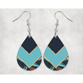 thumbnail image 1 of Navy Blue and Teal Teardrop Earrings 1.5 Inch Dangle Pierced Ears, 1 of 1