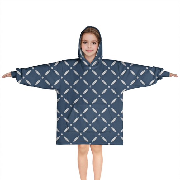 Navy Blue and White Geometric Pattern Blanket Hoodies for Kids 6-13YR Oversize Wearable Blanket Hoodies for Boys Girls Teens