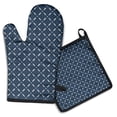 thumbnail image 1 of Navy Blue and White Geometric Pattern Kitchen Oven Mitt and Pot Holder Sets 2 Pcs for Baking, Cooking and Grilling, Heat Resistant Up To 392 °F, 1 of 7