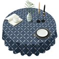 thumbnail image 1 of Navy Blue and White Geometric Pattern Round Tablecloth 60"x60",Wrinkle Wipeable Table Cloth for Kitchen Dining Room Picnic Patio Party, 1 of 6