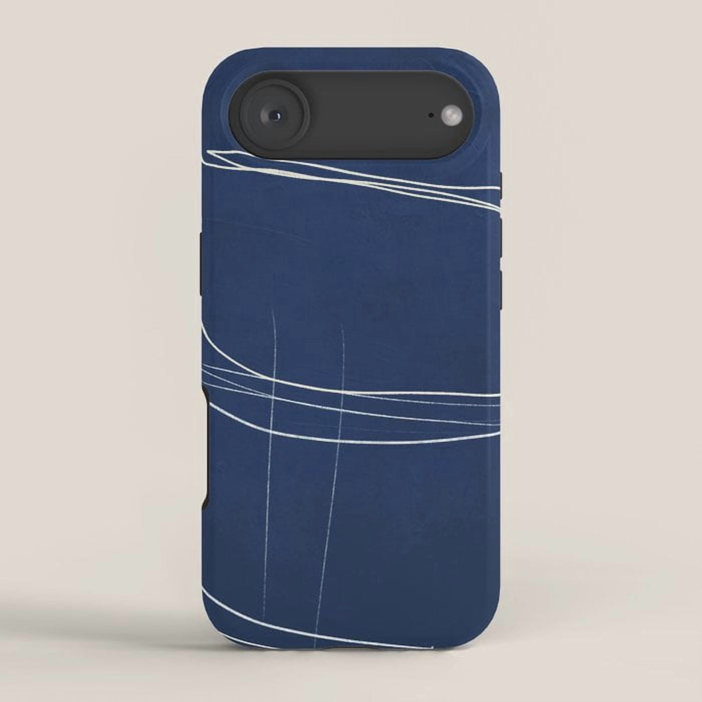 Navy Blue and White Intersecting Curved Lines Tough Phone Case ...