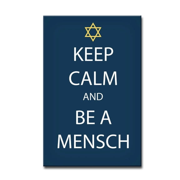 Navy Blue and White "KEEP CALM AND BE A MENSCH" Hanukkah Rectangular Cotton Wall Art Decor 30" x 20"