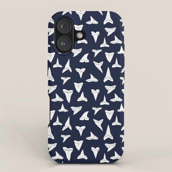 Navy Blue and White Shark Tooth Pattern Tough Case for Apple iPhone, Polycarbonate Shell with TPU Liner