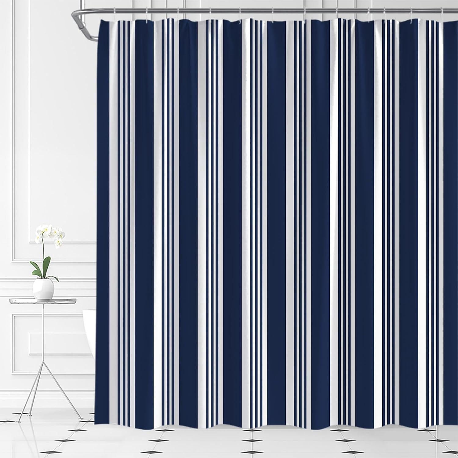 Rheed Pattern 111 Navy Blue and White Striped Shower Curtain for Bathroom Pattern ...
