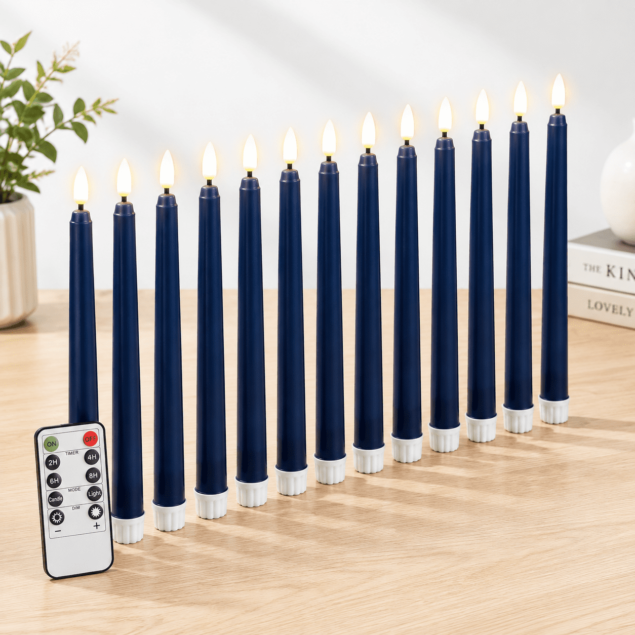Navy Blueless Taper Candles Led Candlesticks With Remote Set Of 12 ...