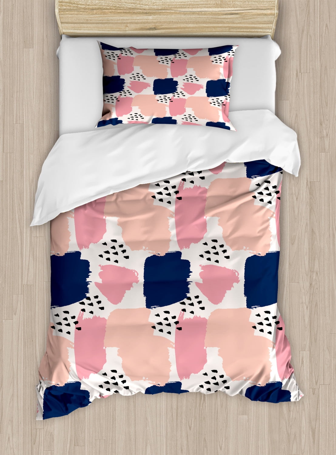 Navy and Blush Abstract Twin Duvet Cover Set