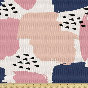 Ambesonne Navy and Blush Fabric by the Yard Upholstery, Pastel Art Pattern, 2 Yards, Multicolor