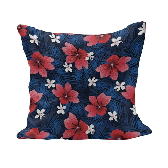 Navy and Blush Fluffy Throw Pillow Cushion Cover, Exotic Flora Pattern Hibiscus Plumeria Blossoms Hawaiian, Rectangle Accent Pillow Case, 36" x 16", Navy Blue Dark Coral, by Ambesonne