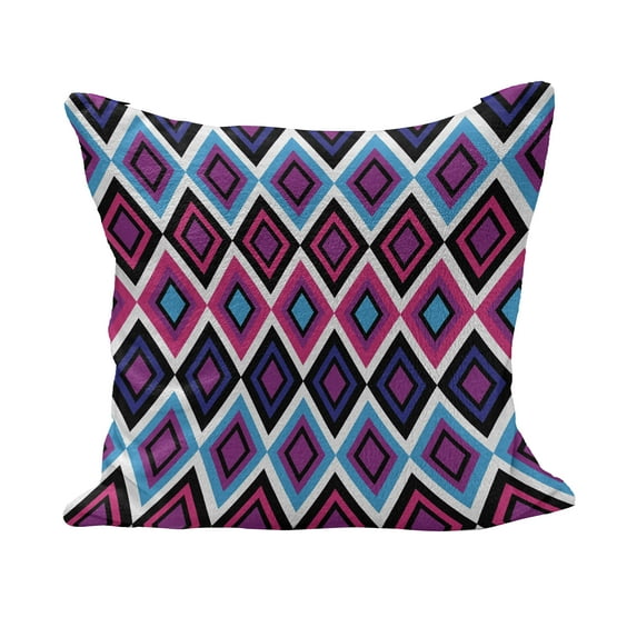 Navy and Blush Fluffy Throw Pillow Cushion Cover, Geometrical Diamond Line Pattern Retro Nostalgic Psychedelic Design, Decorative Square Pillow Case, 40" x 40", Magenta Purple Blue, by Ambesonne