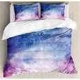 thumbnail image 1 of Navy and Blush King Size Duvet Cover Set, Watercolor Style Starry Space Galaxy Nebula Abstract Cosmos Inspired, Decorative 3 Piece Bedding Set with 2 Pillow Shams, Blue Pink Salmon, by Ambesonne, 1 of 3