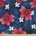 thumbnail image 1 of Ambesonne Navy and Blush Fabric by the Yard Upholstery, Exotic Hibiscus Art, 2 Yards, Navy Blue Dark Coral, 1 of 4
