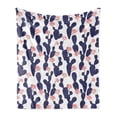 thumbnail image 1 of Navy and Blush Soft Flannel Fleece Blanket, Cactus Tropical Garden Theme Blossoming Succulent Plants Exotic Botanical, Cozy Plush for Indoor and Outdoor Use, 70" x 90", Indigo Coral, by Ambesonne, 1 of 6