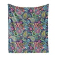 thumbnail image 1 of Navy and Blush Soft Flannel Fleece Blanket, Old Fashioned Eastern Floral Paisley Motif Vintage Oriental Elements, Cozy Plush for Indoor and Outdoor Use, 50" x 60", Pink Blue Yellow, by Ambesonne, 1 of 6