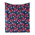 thumbnail image 1 of Navy and Blush Soft Flannel Fleece Throw Blanket, Exotic Flora Pattern Hibiscus Plumeria Blossoms Hawaiian, Cozy Plush for Indoor and Outdoor Use, 50" x 60", Navy Blue Dark Coral, by Ambesonne, 1 of 6