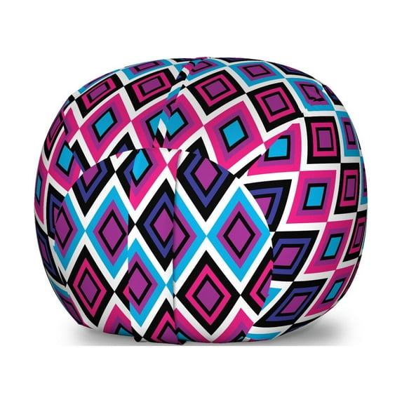 Navy and Blush Storage Toy Bag Chair, Geometrical Diamond Line Pattern Retro Nostalgic Psychedelic Design, Stuffed Animal Organizer Washable Bag, Small Size, Magenta Purple Blue, by Ambesonne