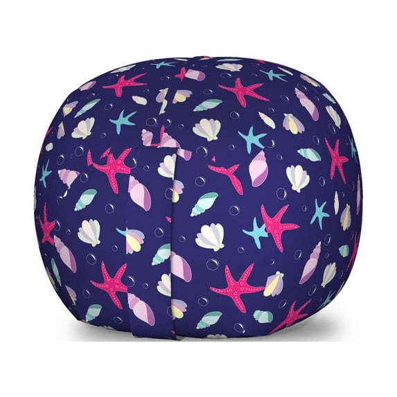 Navy and Blush Storage Toy Bag Chair, Nautical Marine Pattern with Shells Starfishes and Bubbles Aquatic Wildlife, Stuffed Animal Organizer Washable Bag, Small Size, Multicolor, by Ambesonne