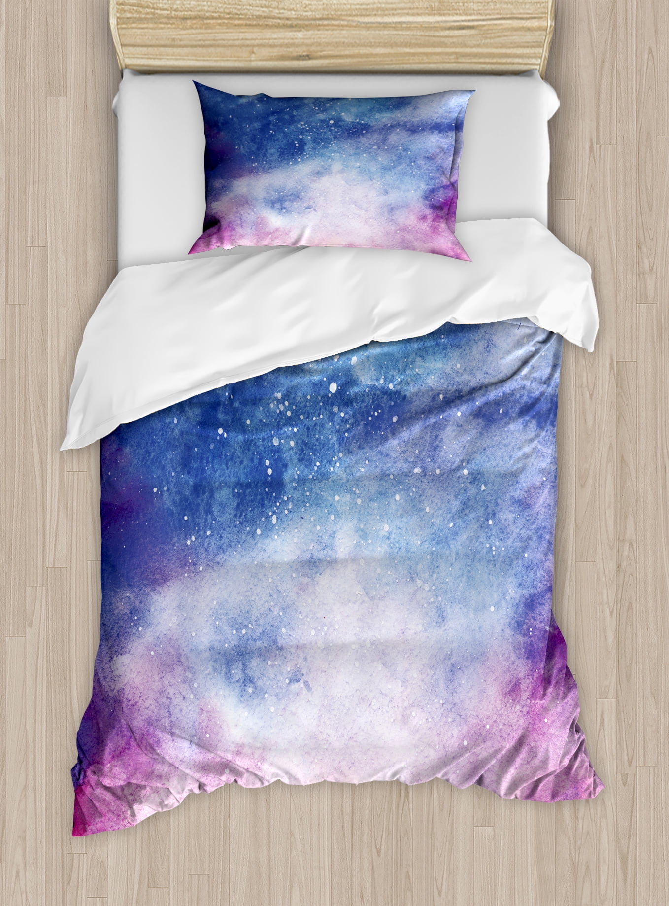 Navy and Blush Twin Watercolor Space Duvet Cover Set