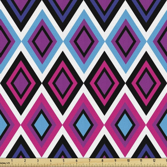 Ambesonne Navy and Blush Fabric by the Yard Upholstery, Psychedelic Lines, 5 Yards, Magenta Purple Blue