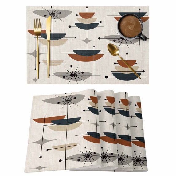 Navy Bohemian Placemats Set of 4, Geometric Boho Abstract Color Block Placemats for Dining Table, Place Mats for Kitchen Tabletop, Waterproof Wipeable Dining Table Mats Set