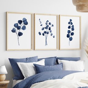 Navy Botanical Harmony Elegant Watercolor Leaf Prints Minimalist Wall Art Set 3